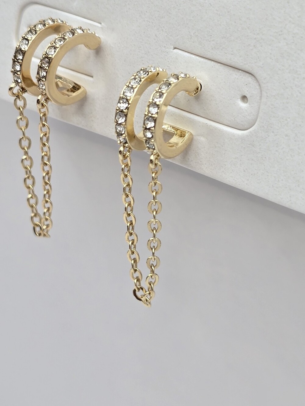 Sugarfix By Baublebar Gold Rhinestone Double Hoop Chain Dangle Huggie Earrings - Picture 3 of 5